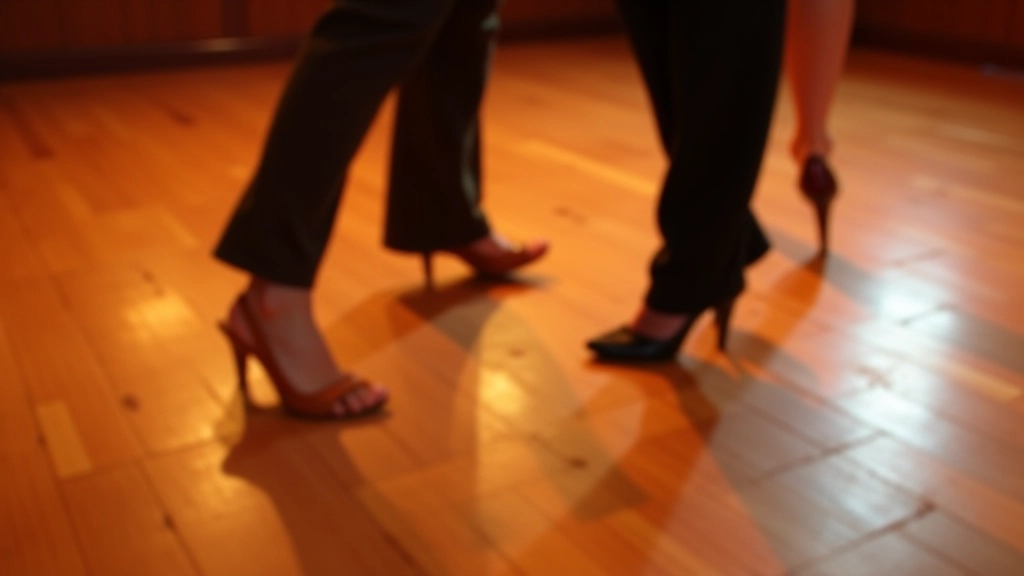 Close-up of dancers' feet showing bachata basic step sequence on dance floor