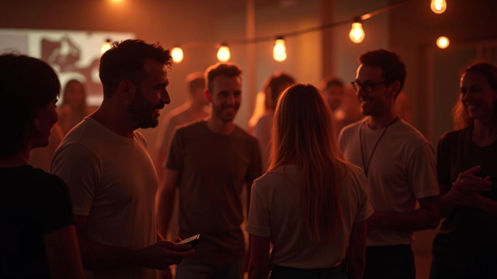 Group of adults socializing and dancing together at a dance social event