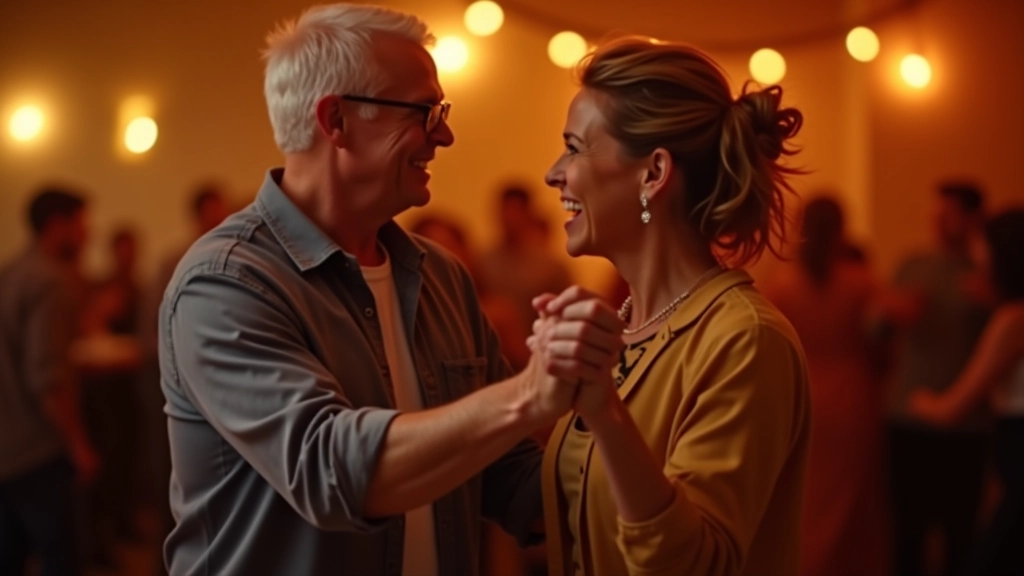 Couple dancing bachata with focused expression and connected hand movements